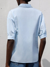 Modichic Women Casual Commuter Versatile Handcrafted Studded Collar Puff Sleeve Loose Front Opening Shirt